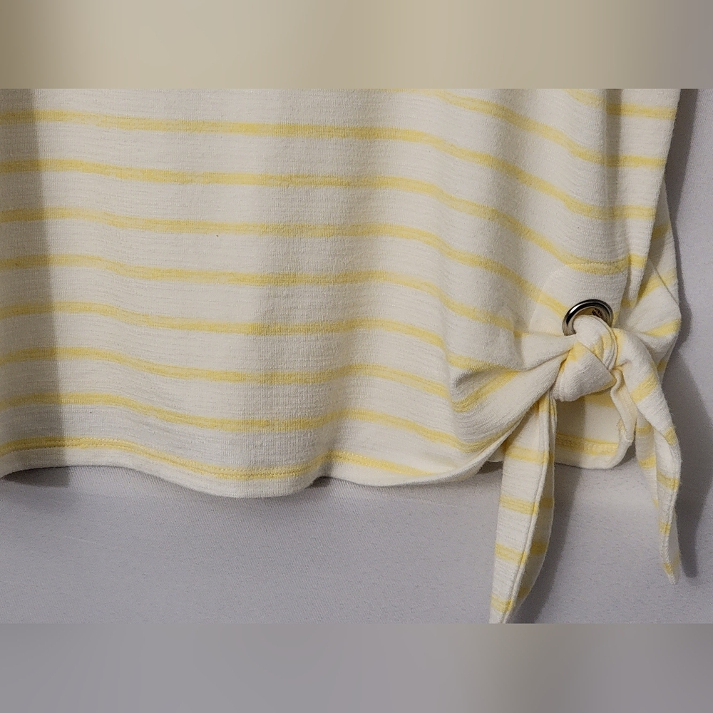 Belle by Kim Gravel Lemon Striped Tee with Side Tie Size XL - Picture 4 of 7
